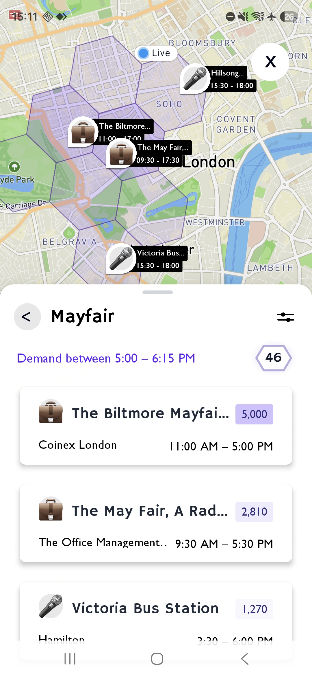 A cluster of nearby events contributing to demand
