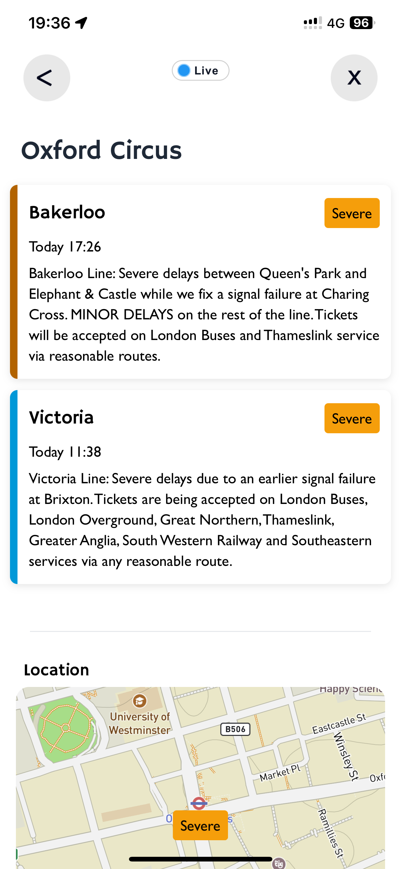 Detailed transport disruption information in Live Demand