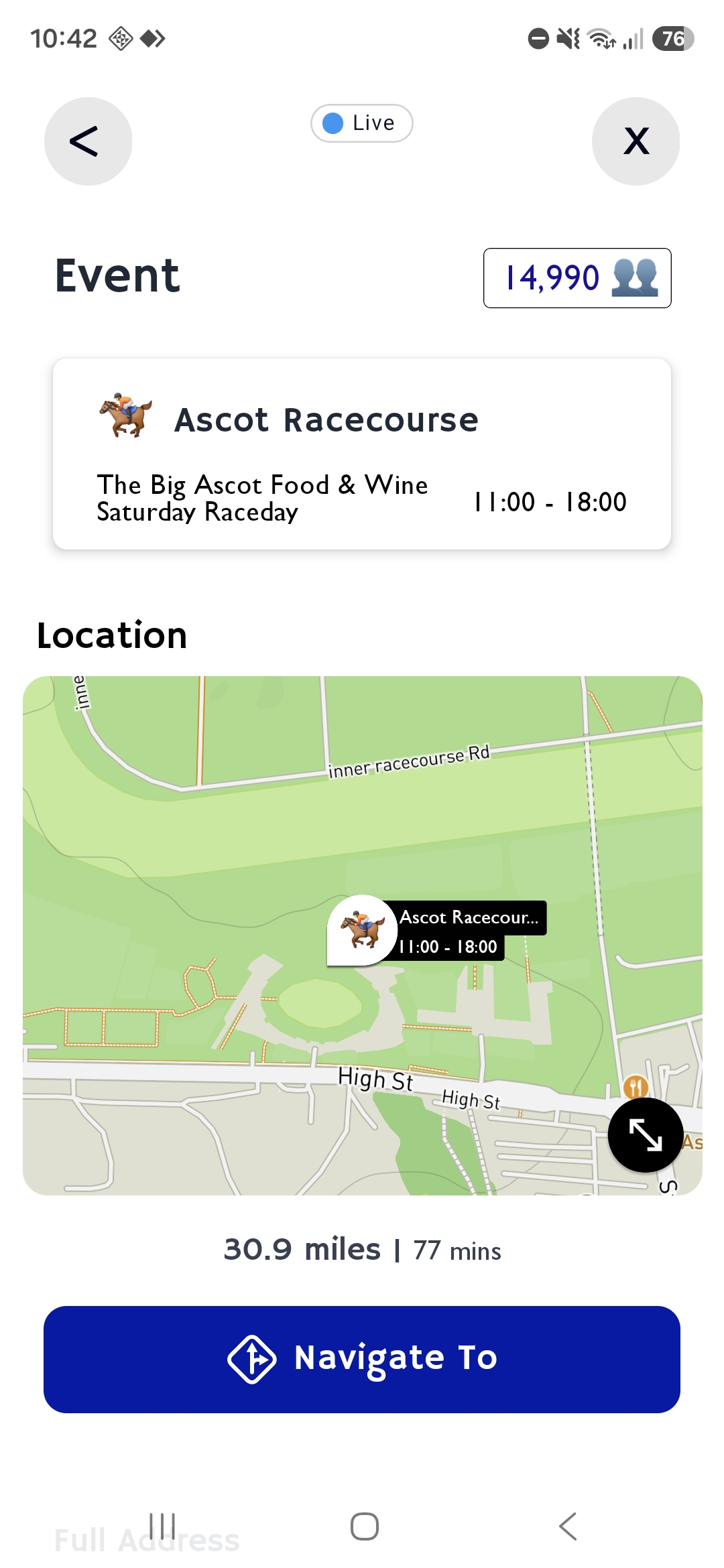 Event information for Ascot
