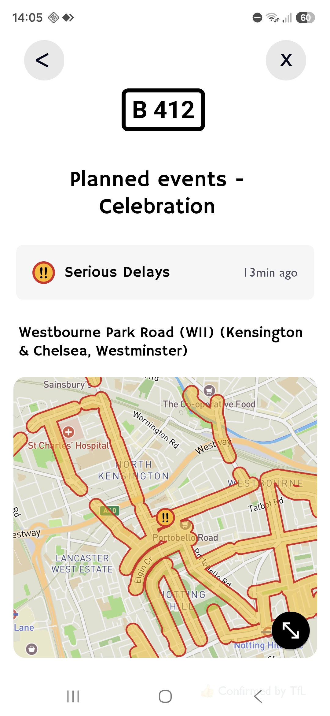 Carnival road disruption on the London map