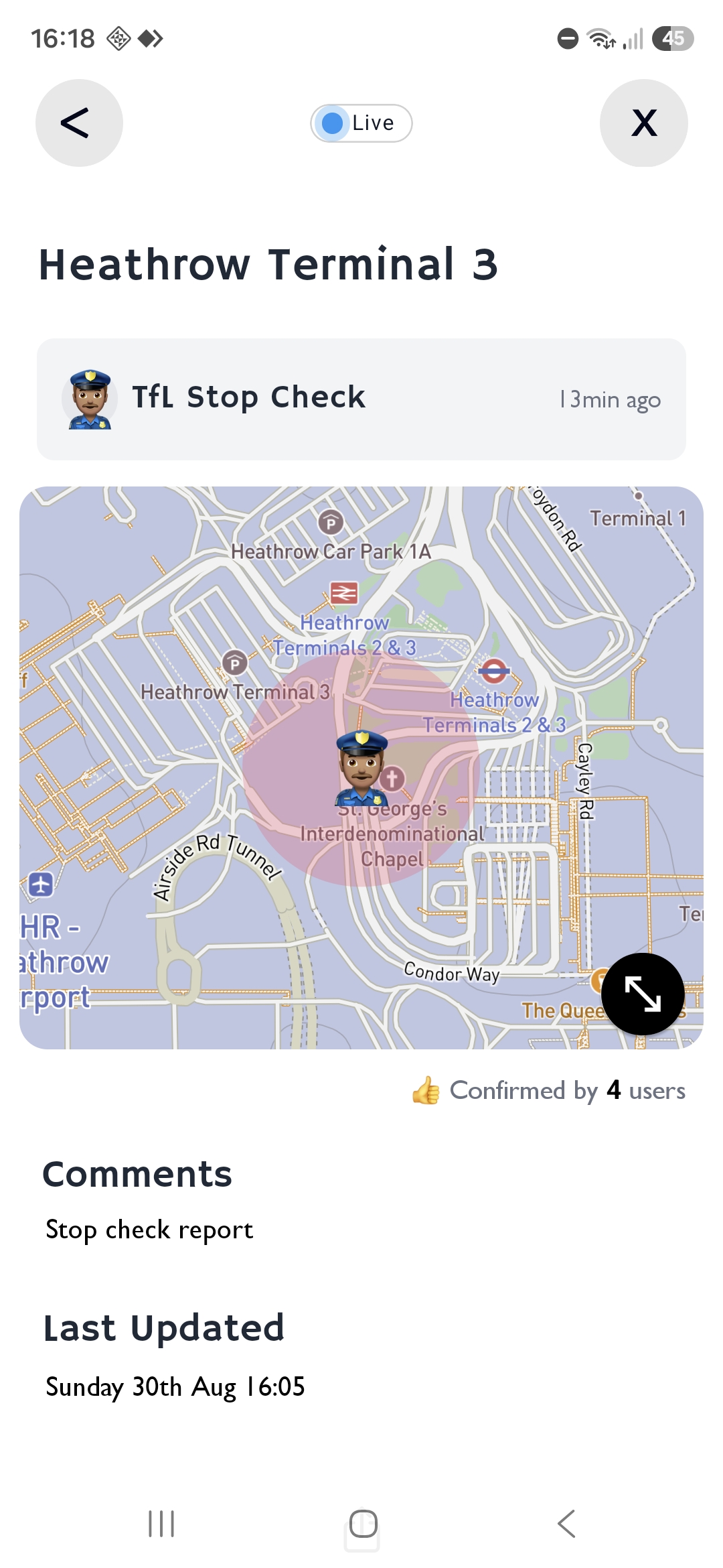 Driver stop check report at Terminal 3
